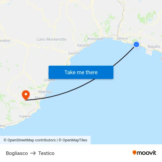 Bogliasco to Testico map