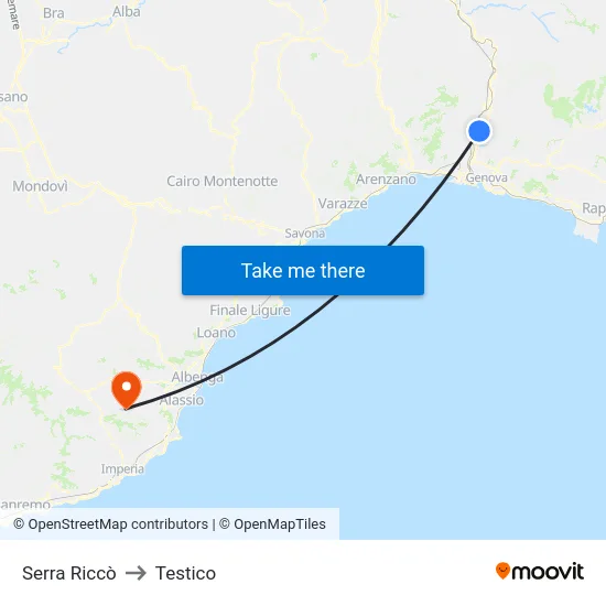 Serra Riccò to Testico map