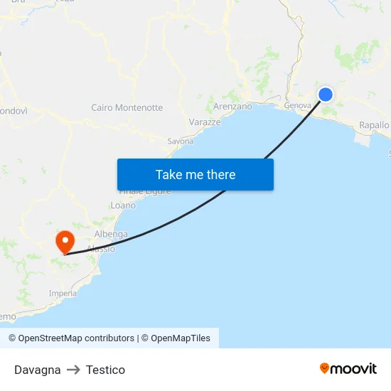 Davagna to Testico map