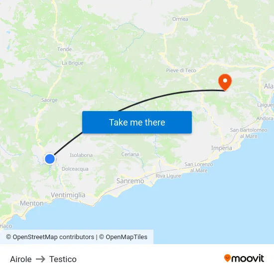 Airole to Testico map
