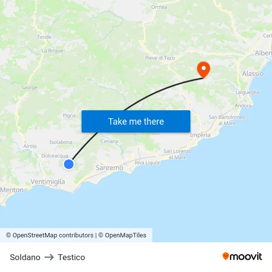Soldano to Testico map