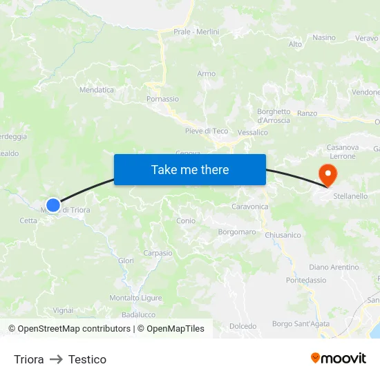 Triora to Testico map