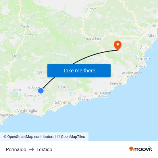 Perinaldo to Testico map