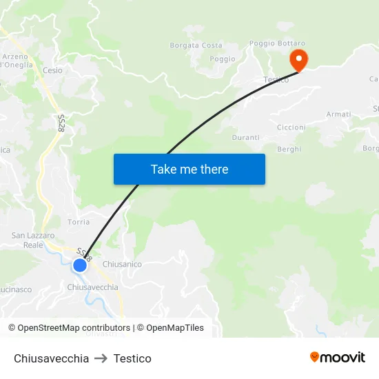 Chiusavecchia to Testico map