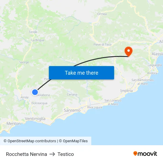 Rocchetta Nervina to Testico map