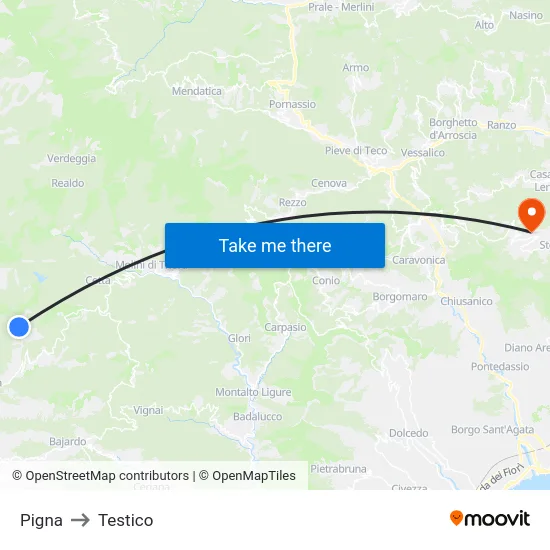 Pigna to Testico map