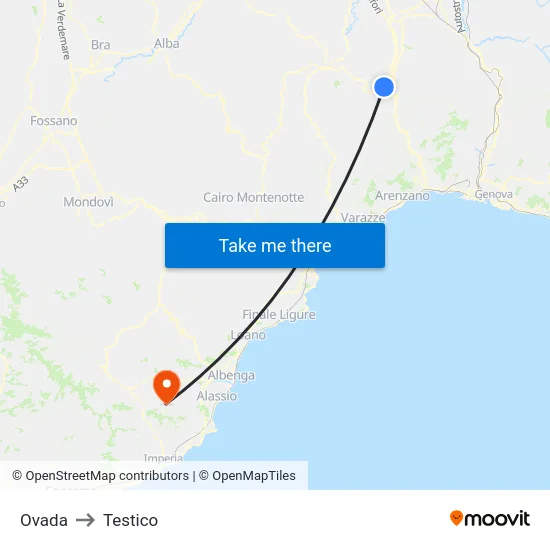 Ovada to Testico map