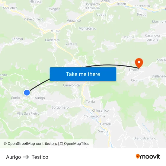Aurigo to Testico map