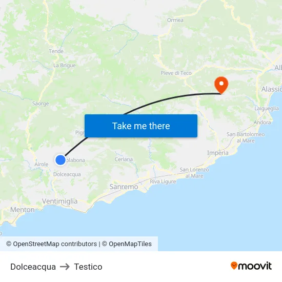 Dolceacqua to Testico map