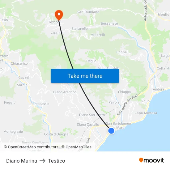 Diano Marina to Testico map