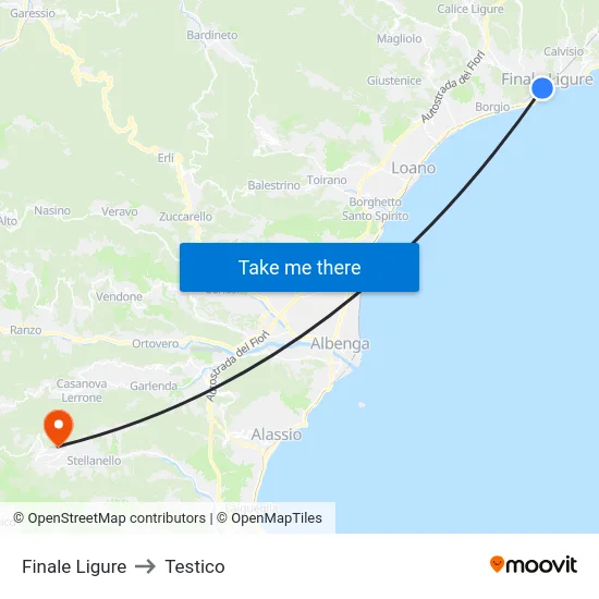Finale Ligure to Testico map