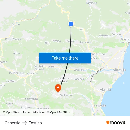 Garessio to Testico map