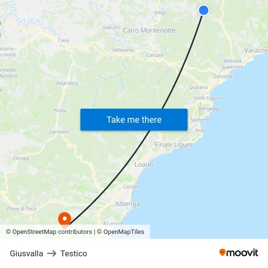 Giusvalla to Testico map