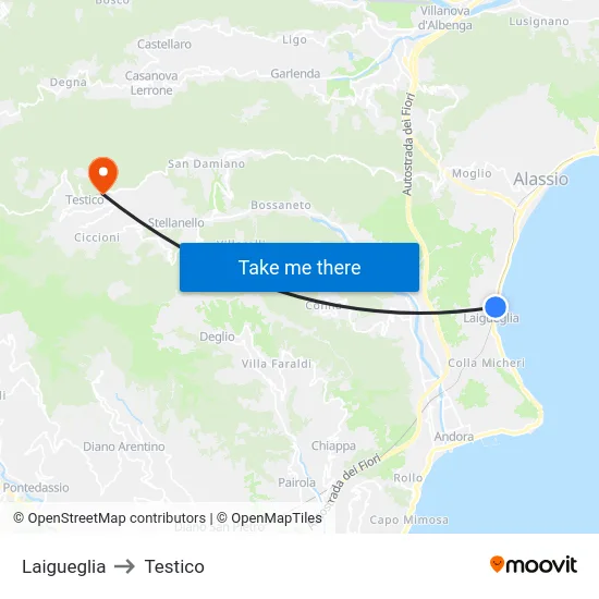 Laigueglia to Testico map