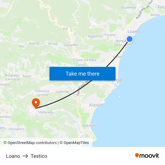 Loano to Testico map