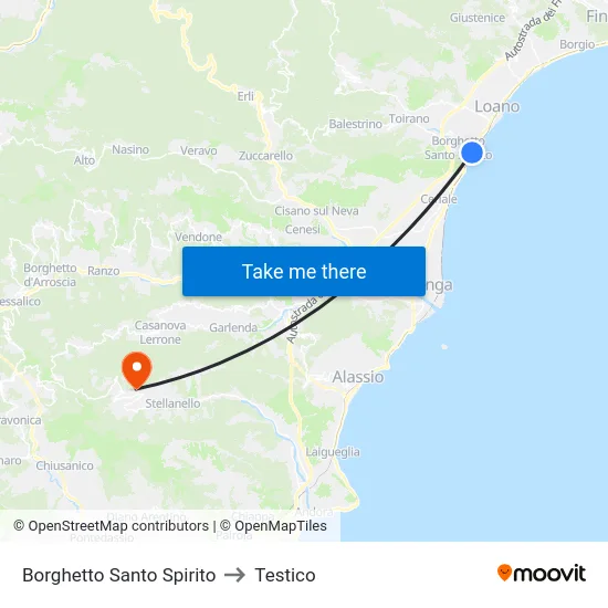 Borghetto Santo Spirito to Testico map