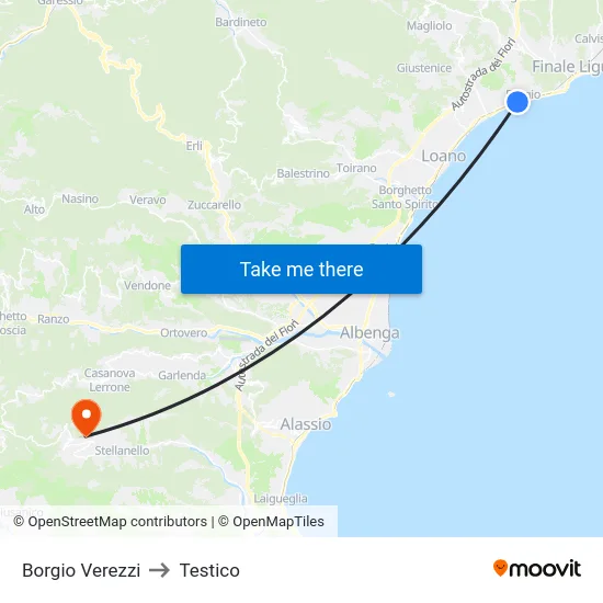 Borgio Verezzi to Testico map