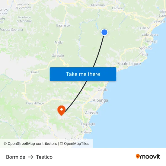 Bormida to Testico map