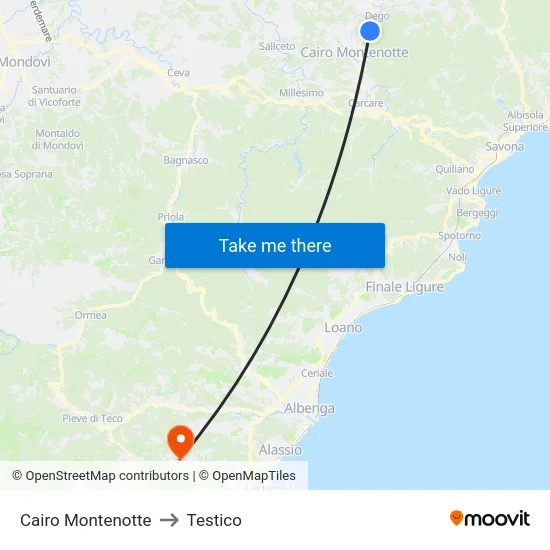 Cairo Montenotte to Testico map