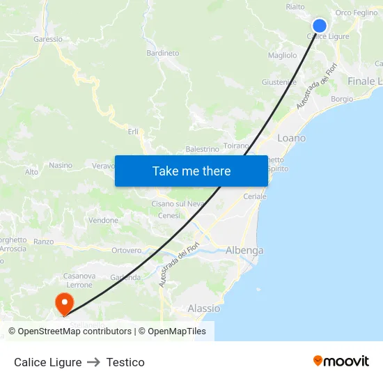 Calice Ligure to Testico map
