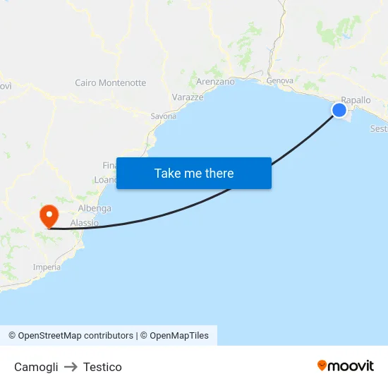 Camogli to Testico map