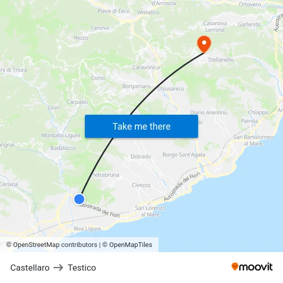 Castellaro to Testico map