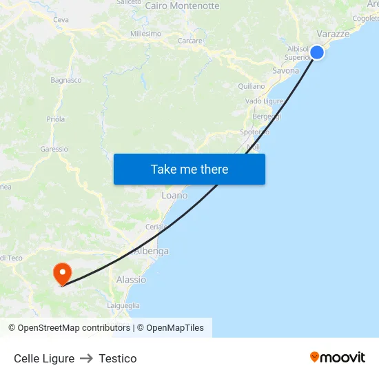 Celle Ligure to Testico map