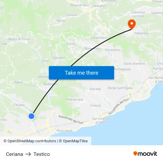 Ceriana to Testico map