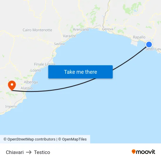 Chiavari to Testico map