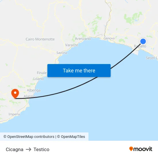 Cicagna to Testico map