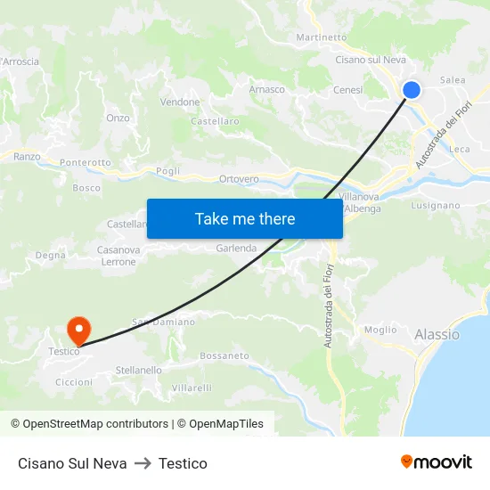 Cisano Sul Neva to Testico map