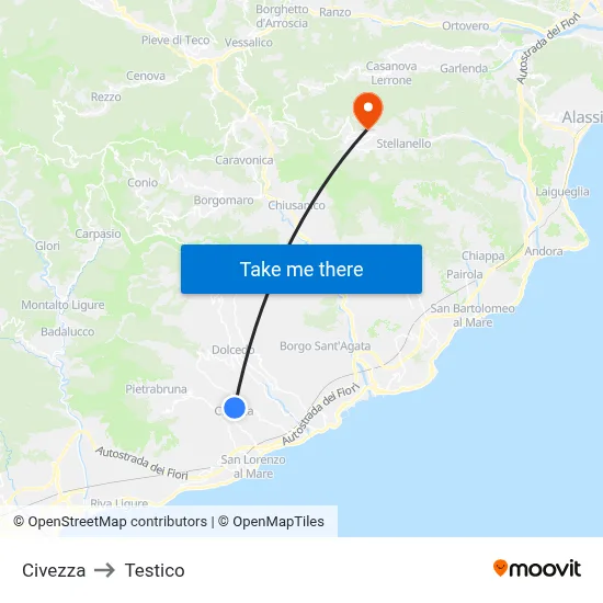 Civezza to Testico map