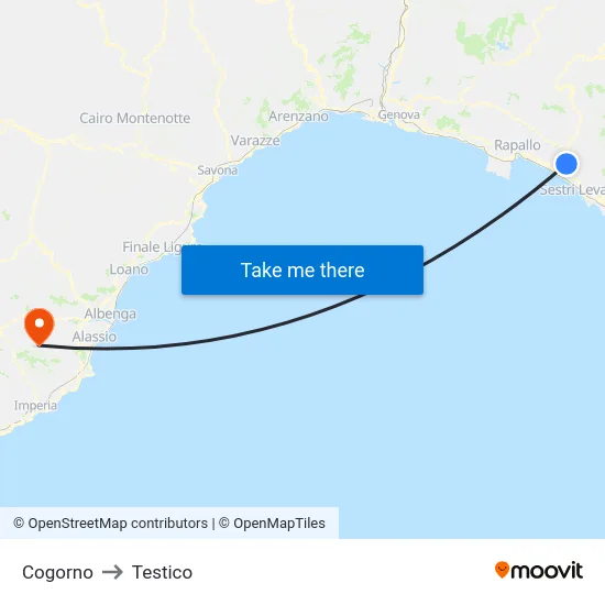 Cogorno to Testico map