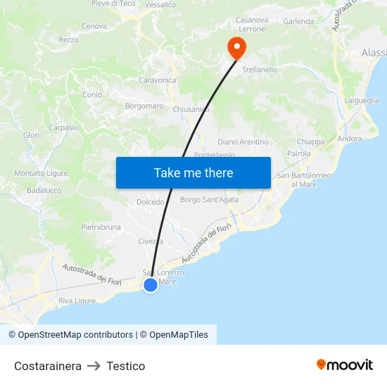 Costarainera to Testico map
