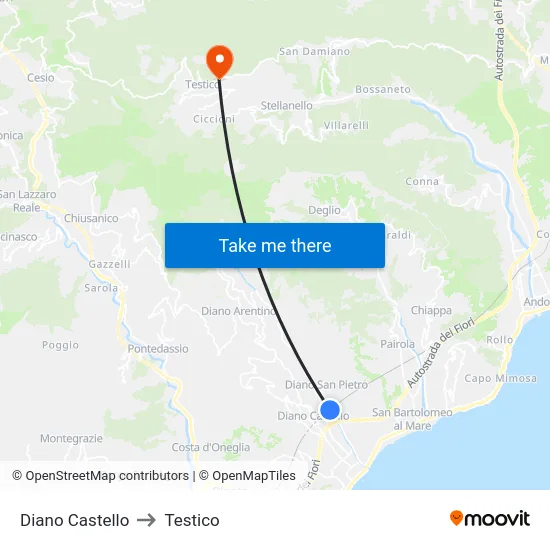 Diano Castello to Testico map