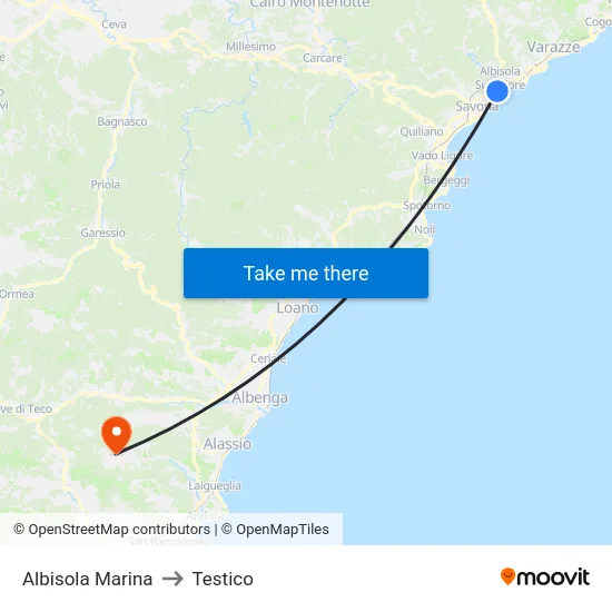 Albisola Marina to Testico map