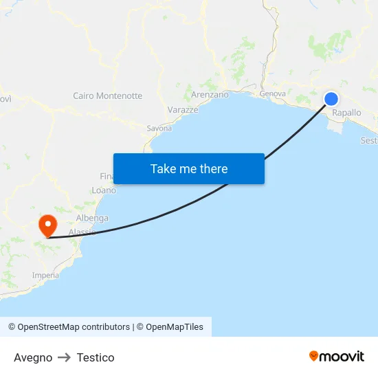 Avegno to Testico map