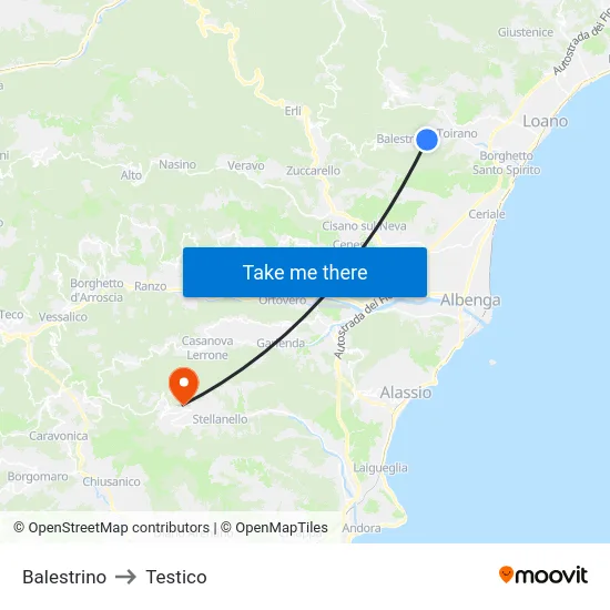 Balestrino to Testico map
