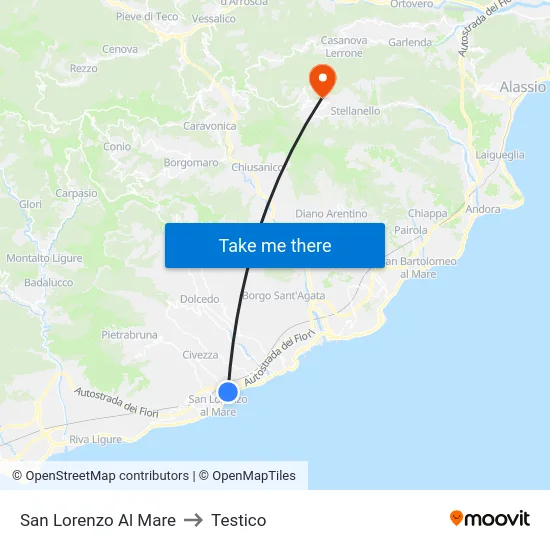 San Lorenzo Al Mare to Testico map