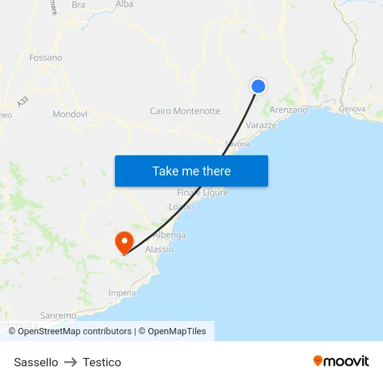 Sassello to Testico map