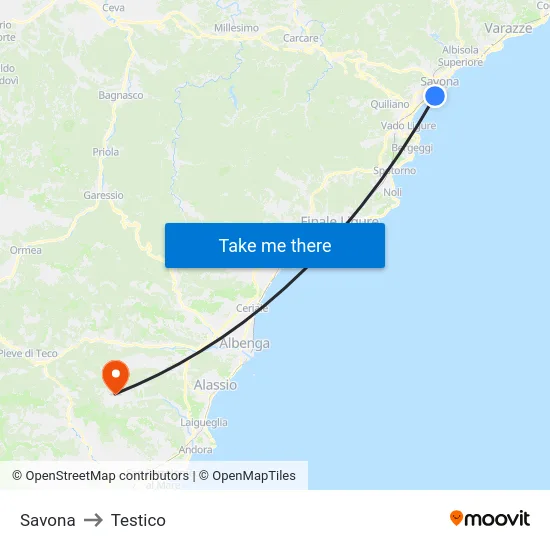 Savona to Testico map