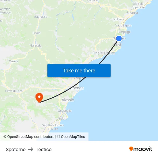 Spotorno to Testico map
