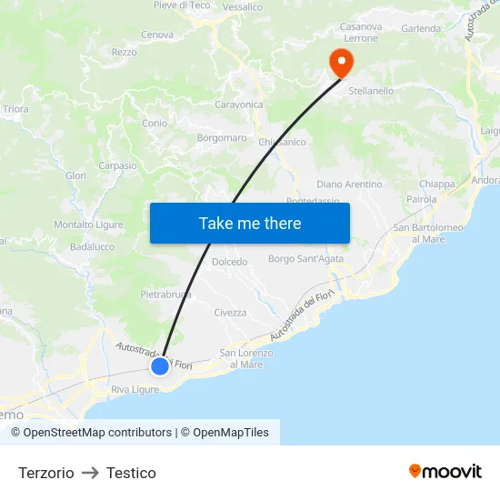 Terzorio to Testico map