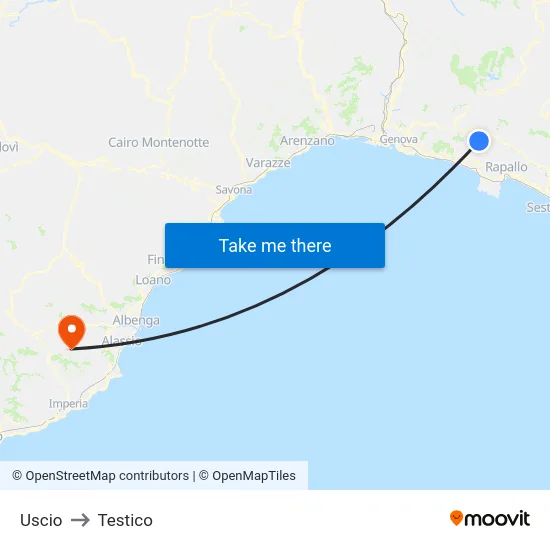 Uscio to Testico map