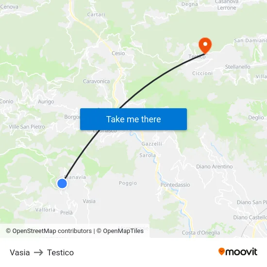 Vasia to Testico map