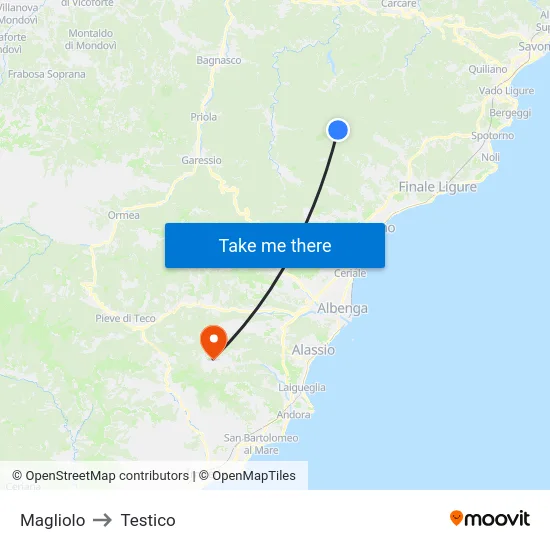 Magliolo to Testico map