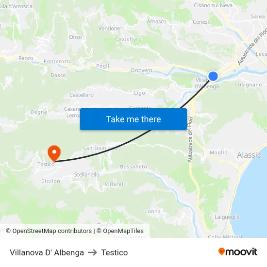 Villanova D' Albenga to Testico map