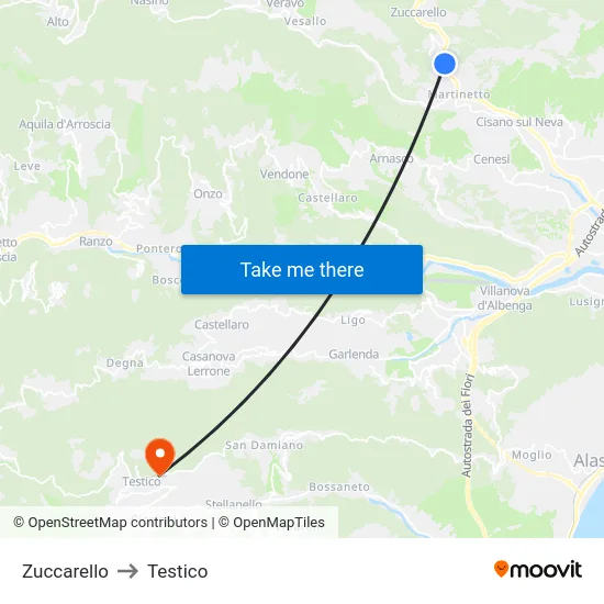 Zuccarello to Testico map