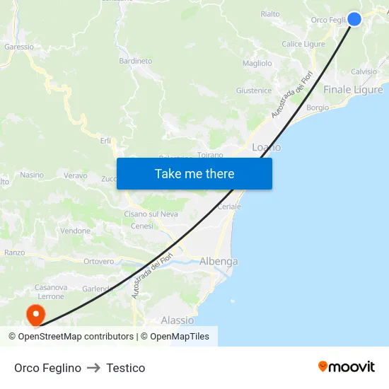 Orco Feglino to Testico map
