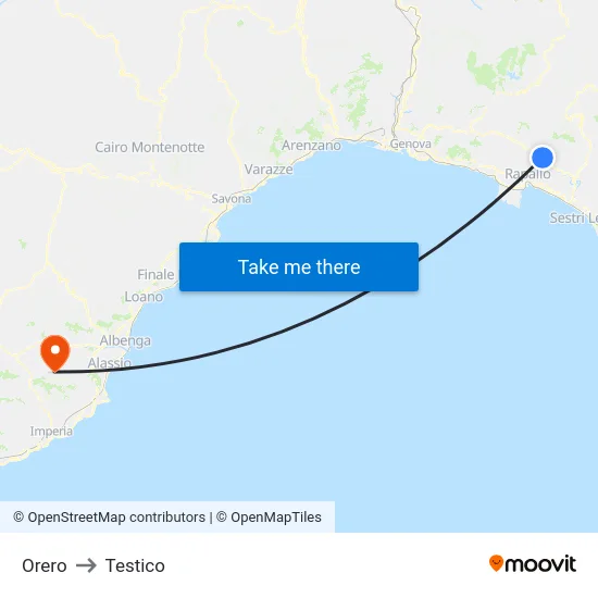 Orero to Testico map